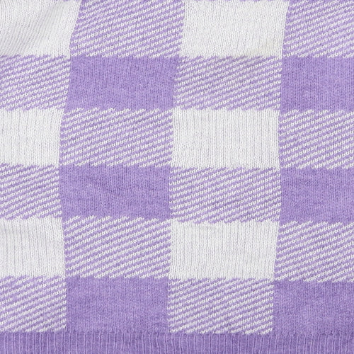 Primark Womens Purple Round Neck Check Acrylic Pullover Jumper Size 12