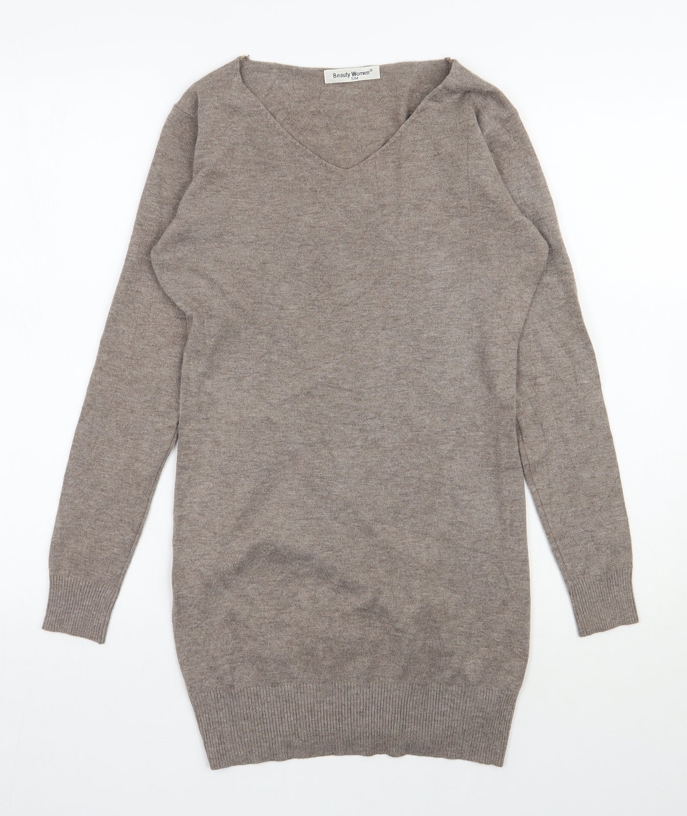 Beauty Womens Brown V-Neck  Viscose Pullover Jumper Size S