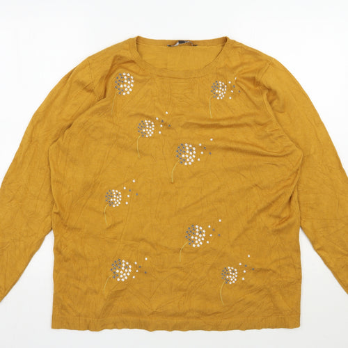 Bonmarché Womens Yellow Round Neck Floral Viscose Pullover Jumper Size 20