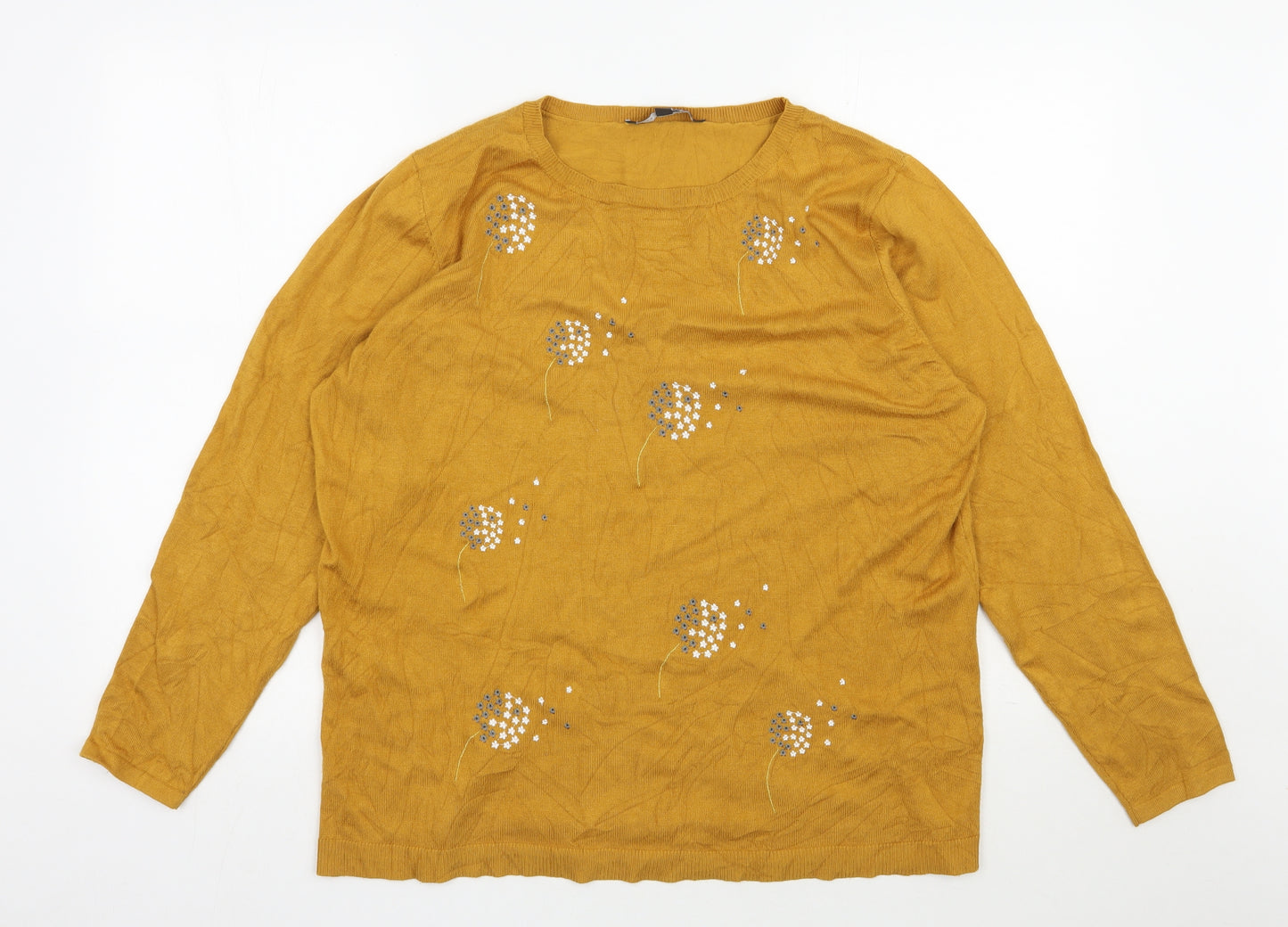 Bonmarché Womens Yellow Round Neck Floral Viscose Pullover Jumper Size 20