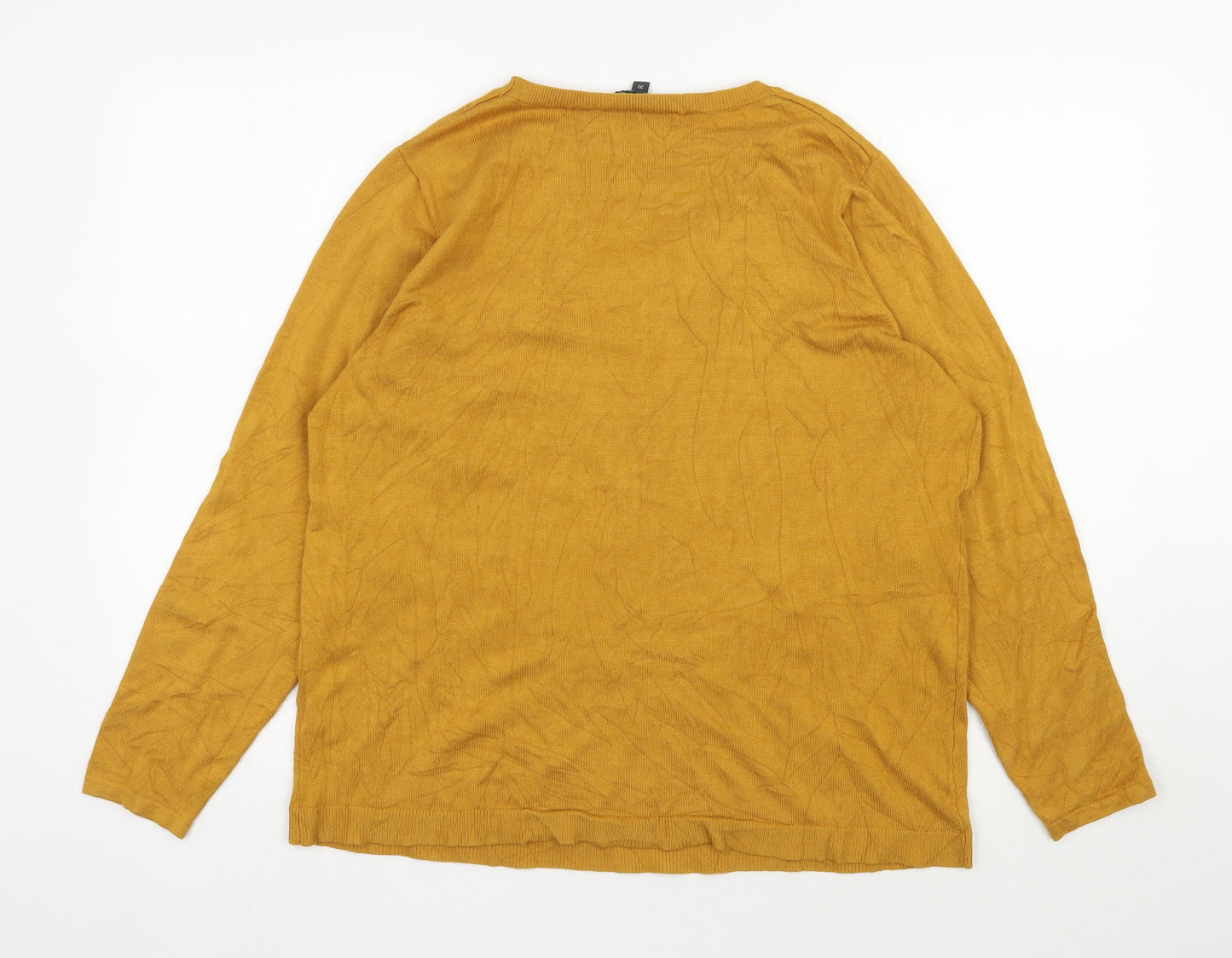 Bonmarché Womens Yellow Round Neck Floral Viscose Pullover Jumper Size 20