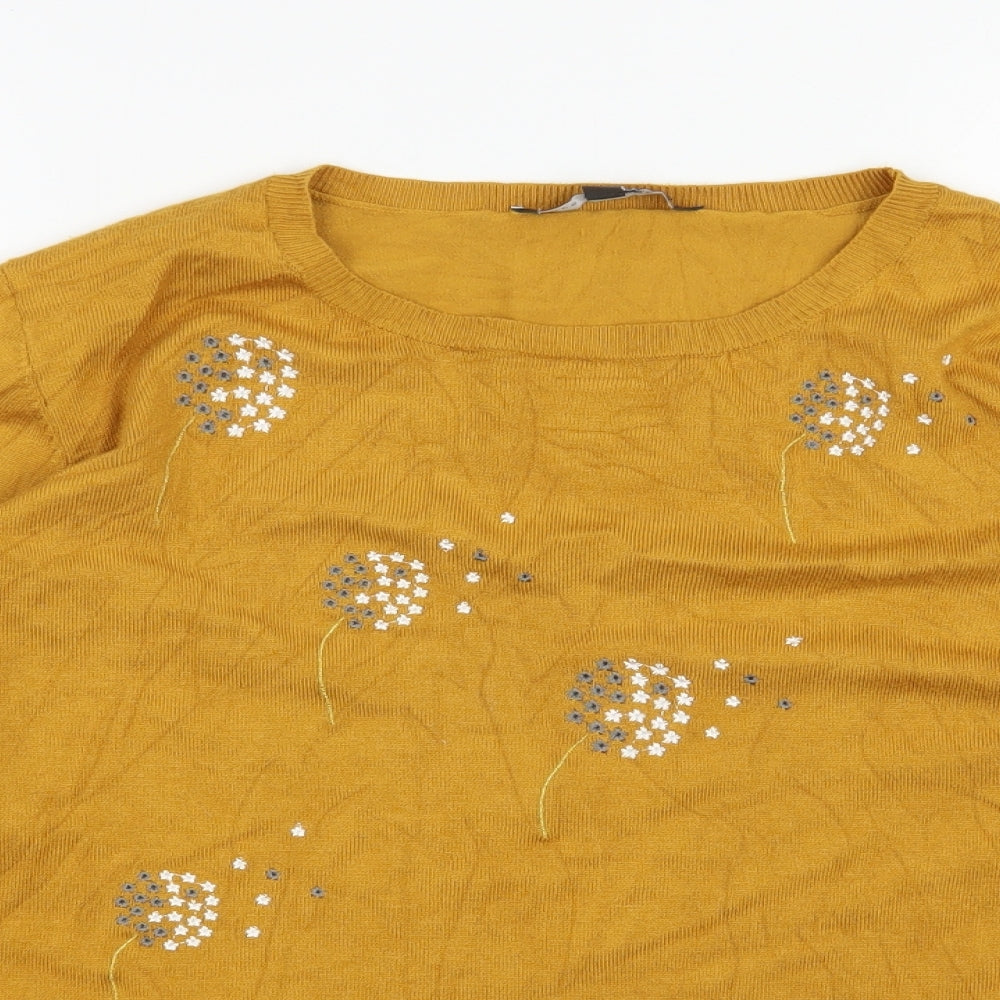 Bonmarché Womens Yellow Round Neck Floral Viscose Pullover Jumper Size 20