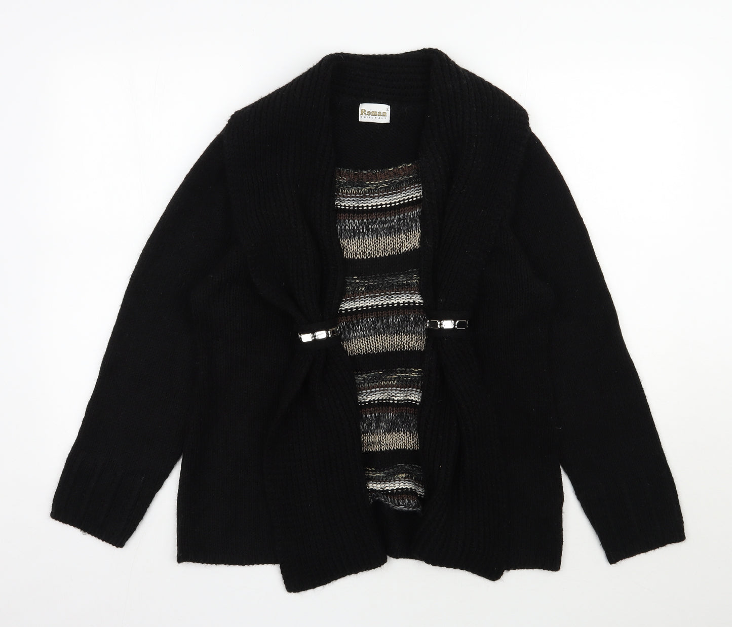 Roman Womens Black Scoop Neck Striped Acrylic Pullover Jumper Size S