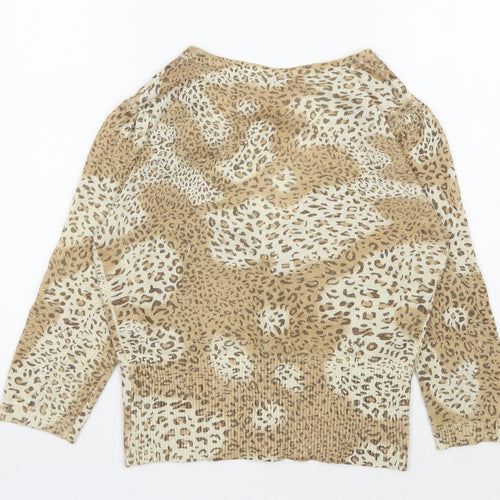 Evie  Womens Beige V-Neck Animal Print Viscose Cardigan Jumper Size 14