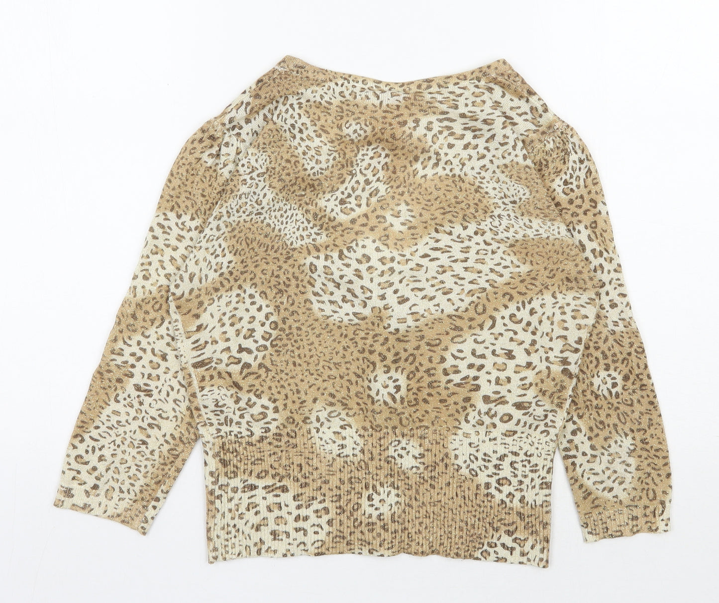 Evie  Womens Beige V-Neck Animal Print Viscose Cardigan Jumper Size 14