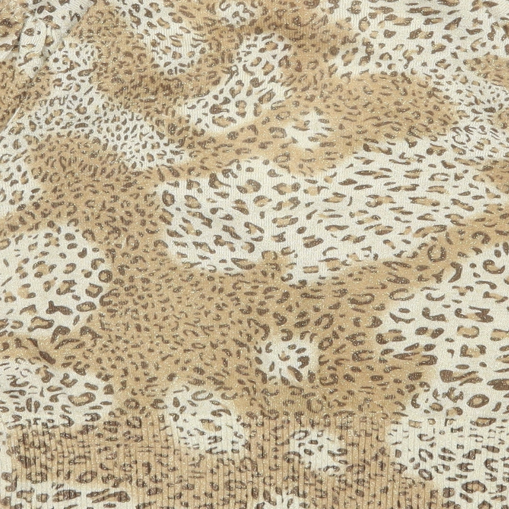 Evie  Womens Beige V-Neck Animal Print Viscose Cardigan Jumper Size 14