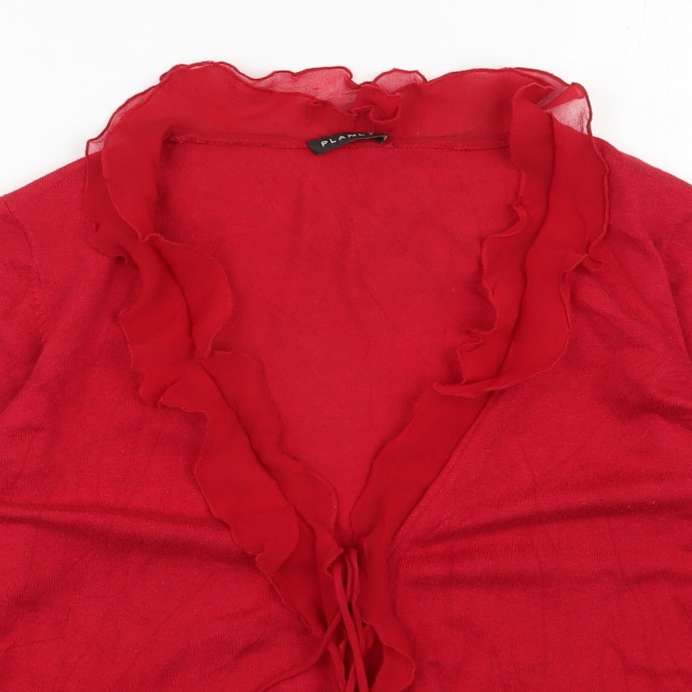Planet Womens Red V-Neck  Viscose Cardigan Jumper Size M