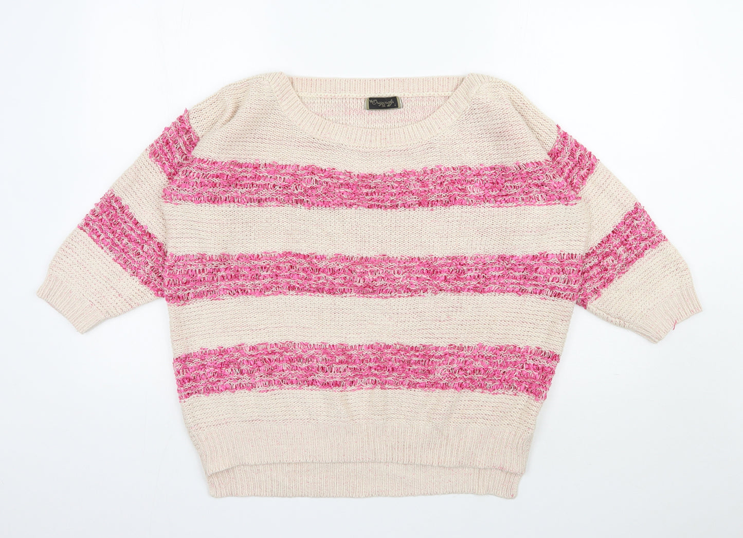 Originals Womens Beige Scoop Neck Striped Acrylic Pullover Jumper Size L