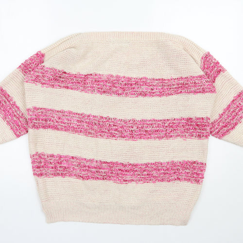 Originals Womens Beige Scoop Neck Striped Acrylic Pullover Jumper Size L