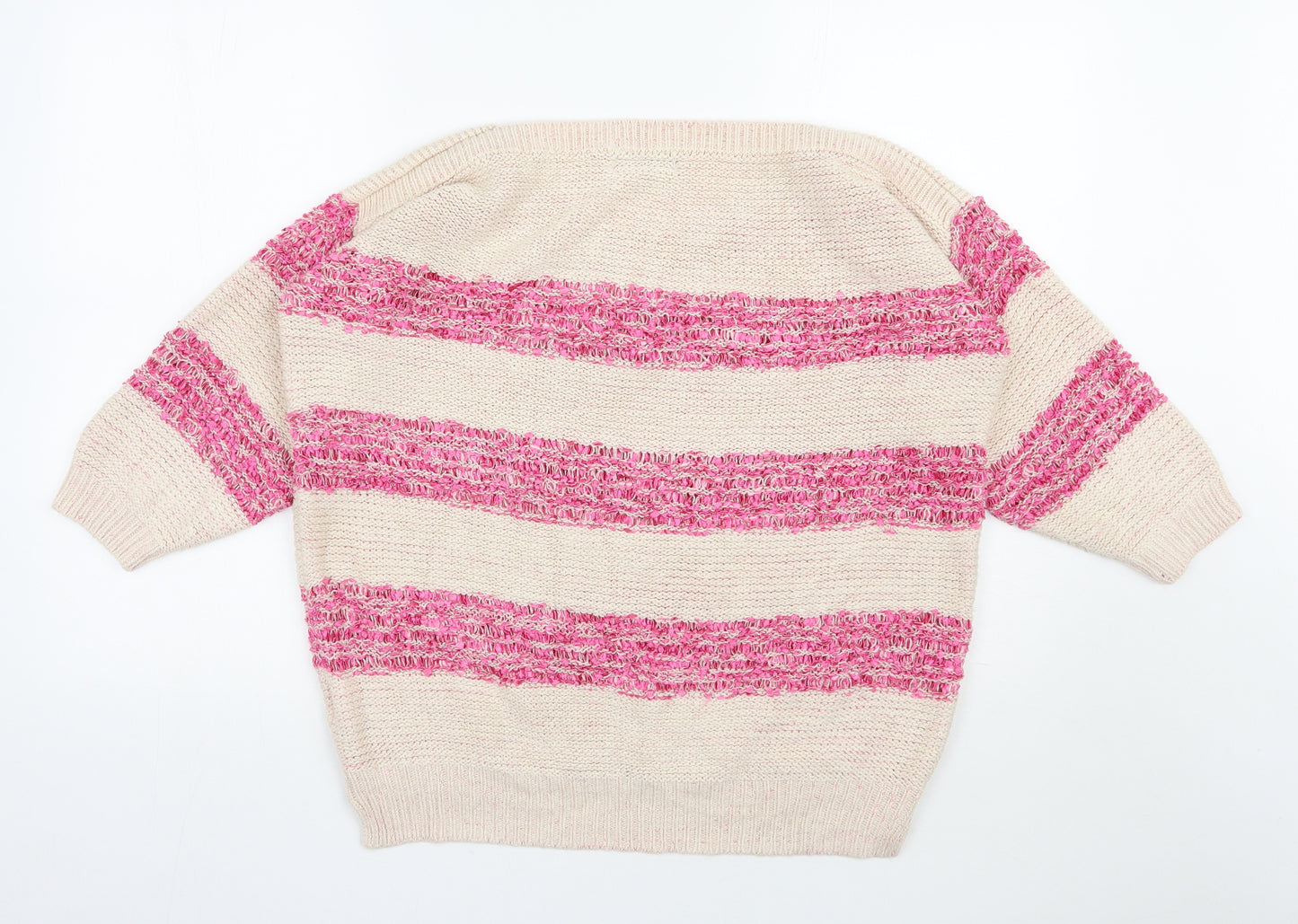Originals Womens Beige Scoop Neck Striped Acrylic Pullover Jumper Size L