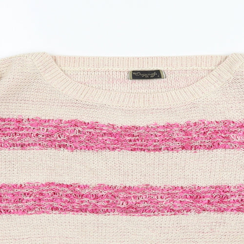 Originals Womens Beige Scoop Neck Striped Acrylic Pullover Jumper Size L