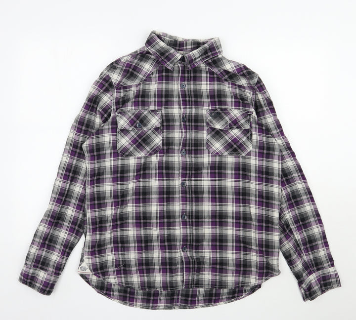 UNION MADE Mens Grey Plaid Cotton  Button-Up Size L Collared Button