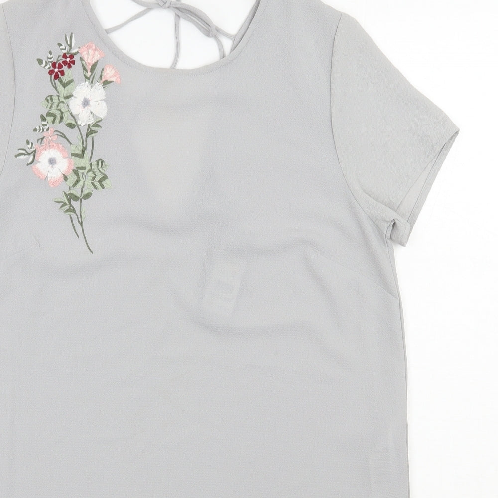 New Look Womens Grey  Polyester Basic Blouse Size 10 Scoop Neck