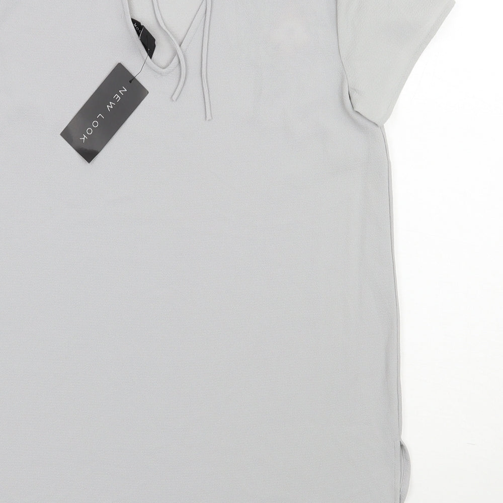 New Look Womens Grey  Polyester Basic Blouse Size 10 Scoop Neck