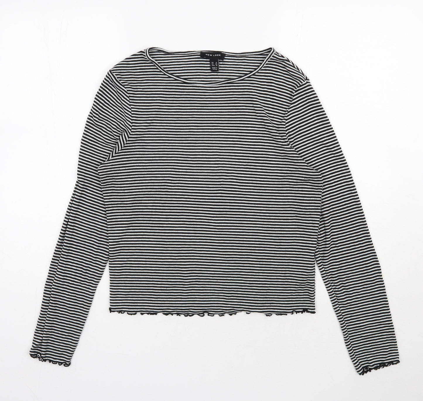 New Look Womens Black Striped Viscose Jersey T-Shirt Size 18 Round Neck