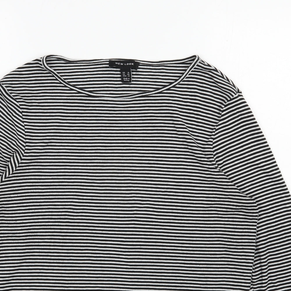 New Look Womens Black Striped Viscose Jersey T-Shirt Size 18 Round Neck