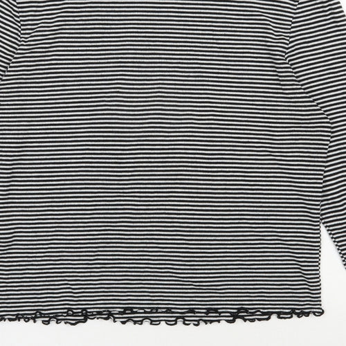 New Look Womens Black Striped Viscose Jersey T-Shirt Size 18 Round Neck