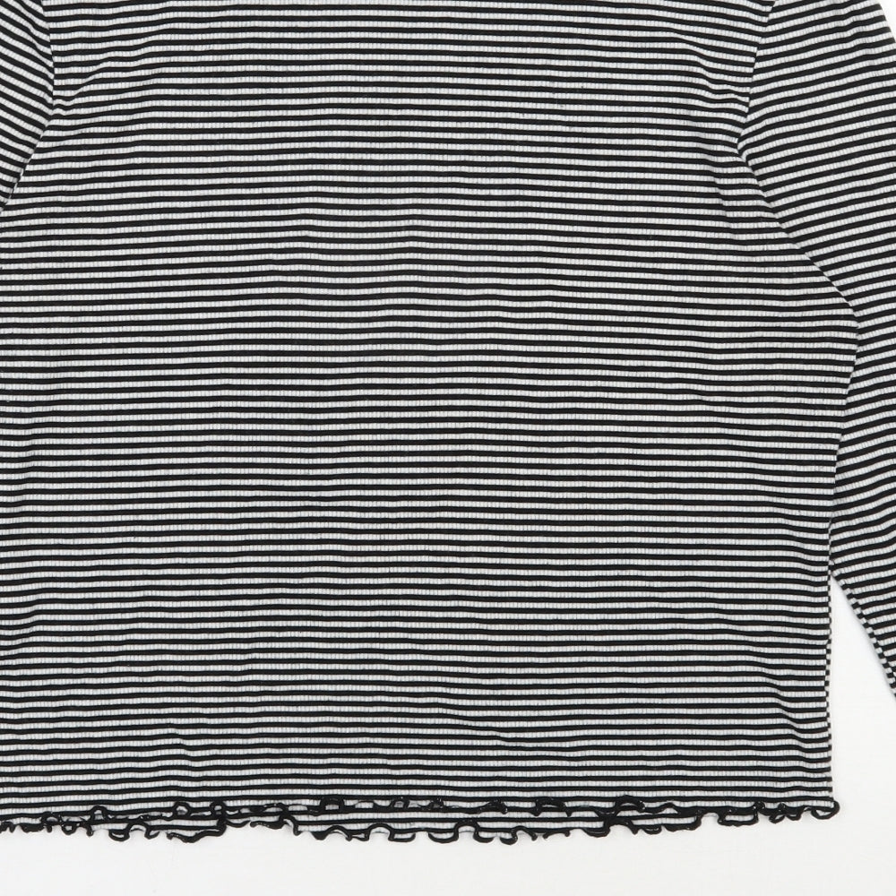 New Look Womens Black Striped Viscose Jersey T-Shirt Size 18 Round Neck