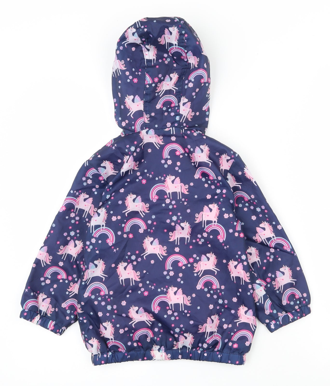 Matalan Girls Blue Floral  Basic Coat Coat Size 2-3 Years  Zip - Unicorn print
