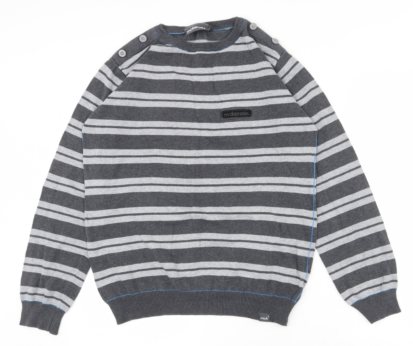 McKenzie Mens Grey Striped Cotton Pullover Sweatshirt Size L