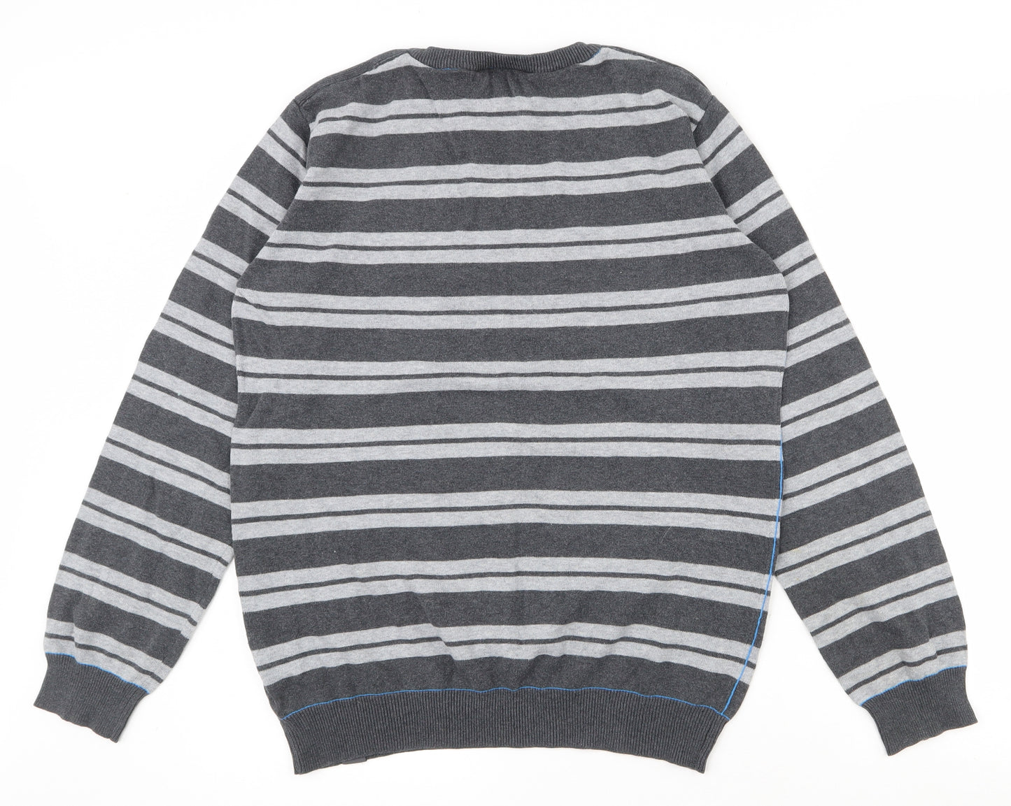McKenzie Mens Grey Striped Cotton Pullover Sweatshirt Size L