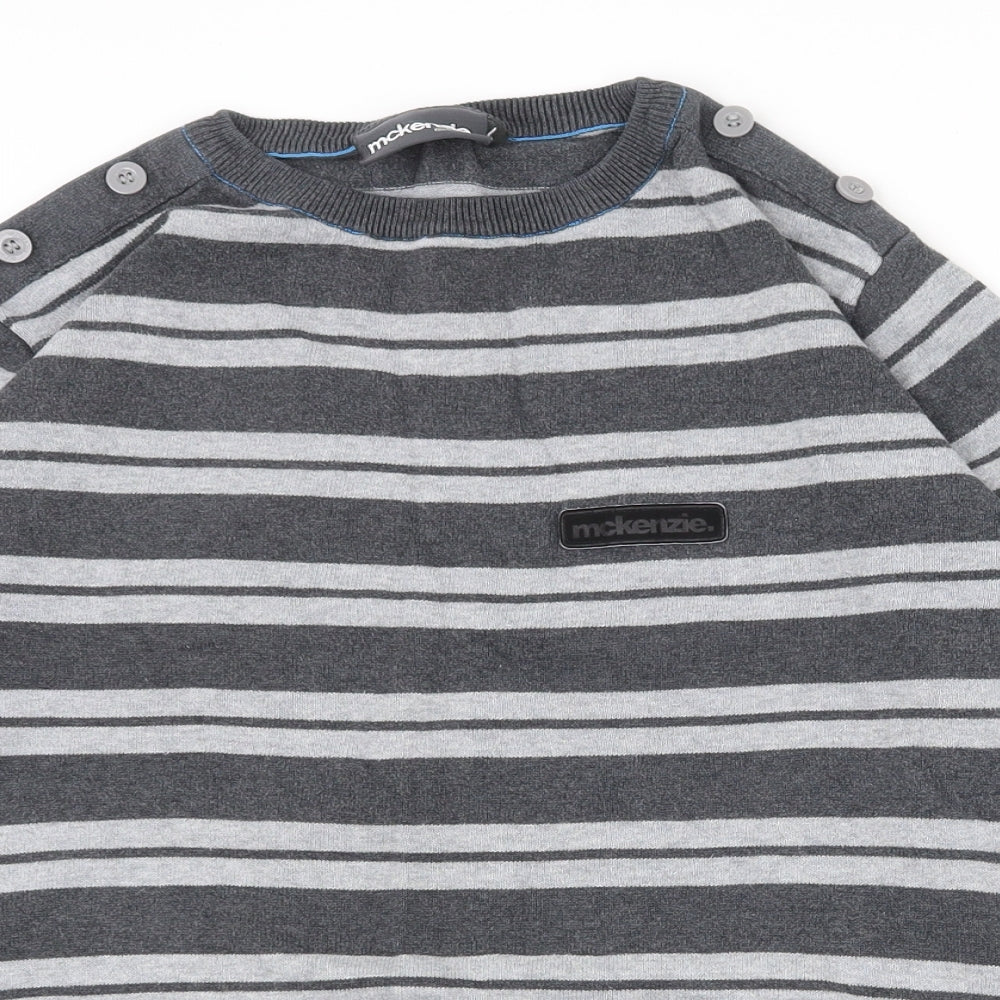 McKenzie Mens Grey Striped Cotton Pullover Sweatshirt Size L
