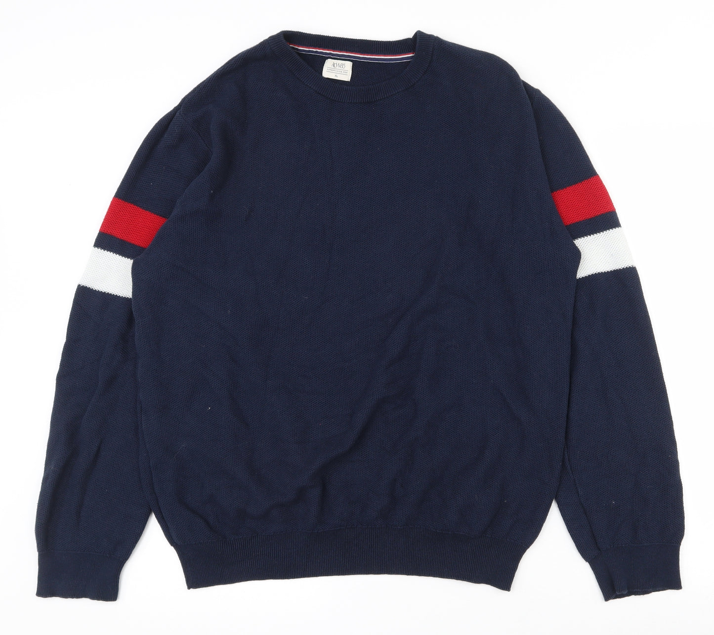 Matalan Mens Blue Crew Neck Striped Cotton Pullover Jumper Size XL