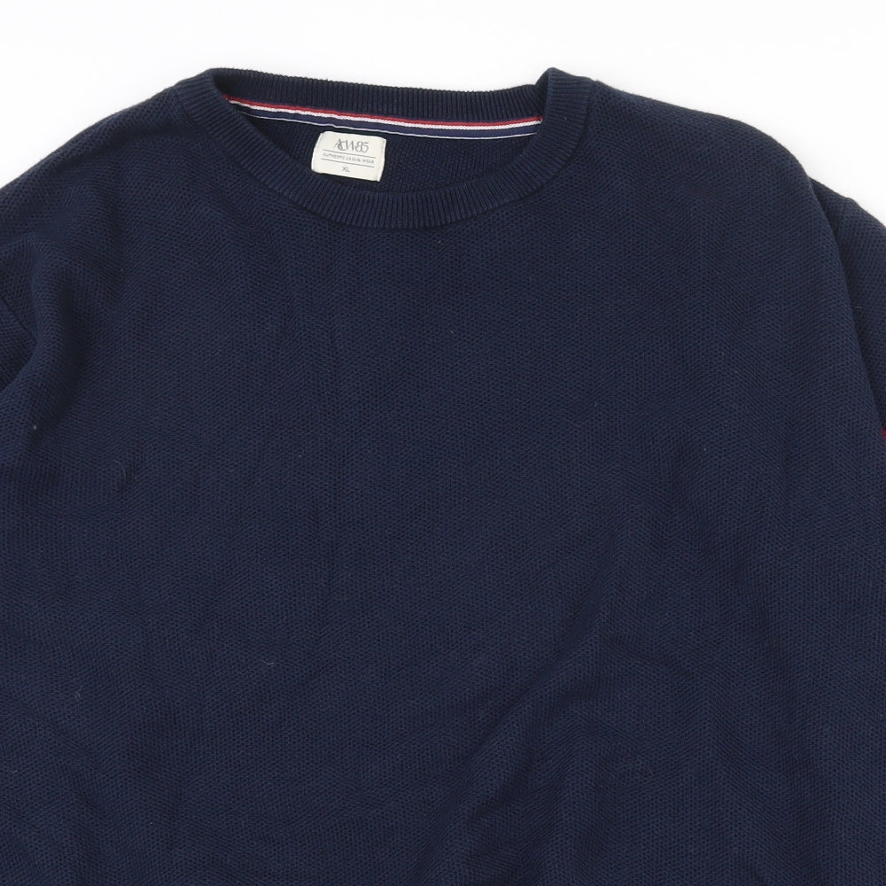 Matalan Mens Blue Crew Neck Striped Cotton Pullover Jumper Size XL