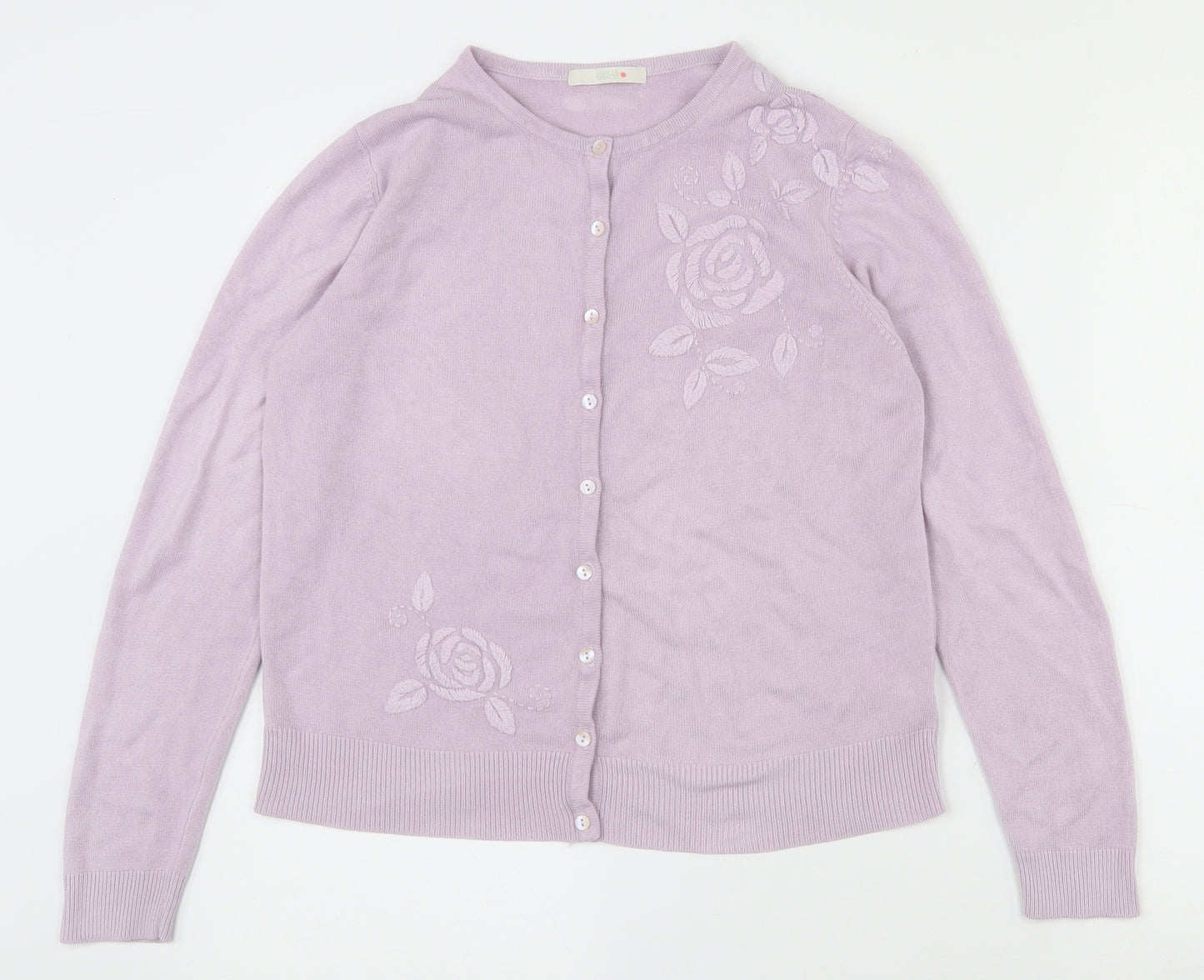 Marks and Spencer Womens Pink Round Neck  Acrylic Cardigan Jumper Size 12