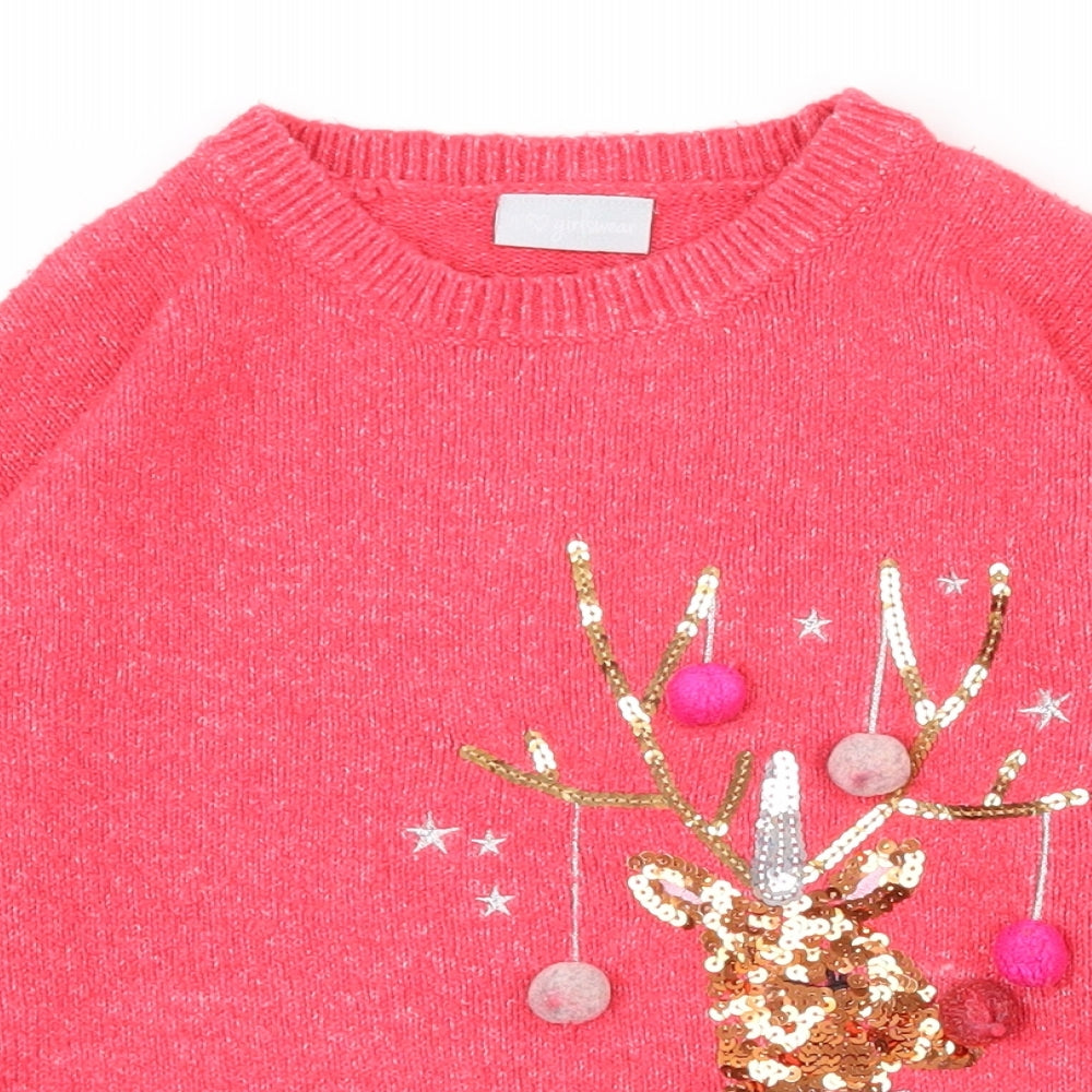 Matalan Girls Pink Round Neck  Acrylic Pullover Jumper Size 8 Years  Pullover