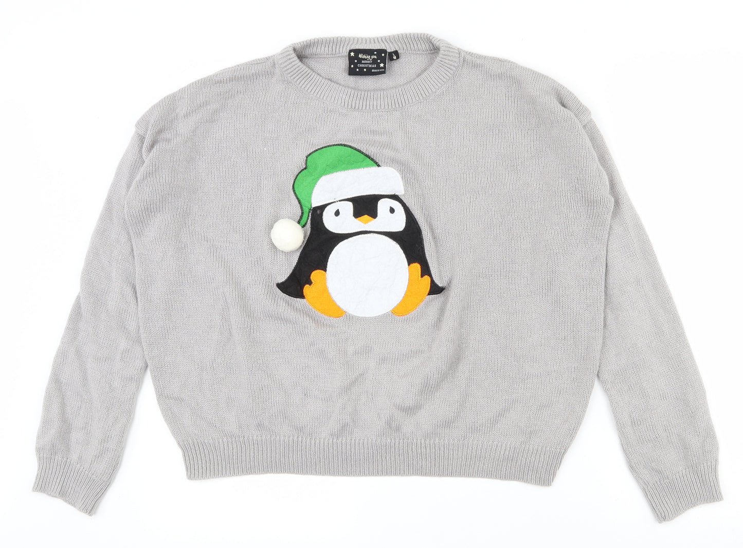 Brave Soul Womens Grey Round Neck  Acrylic Pullover Jumper Size 16   - Christmas jumper