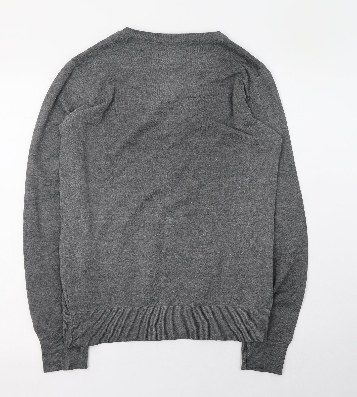 JACK & JONES Mens Grey V-Neck  Cotton Pullover Jumper Size S