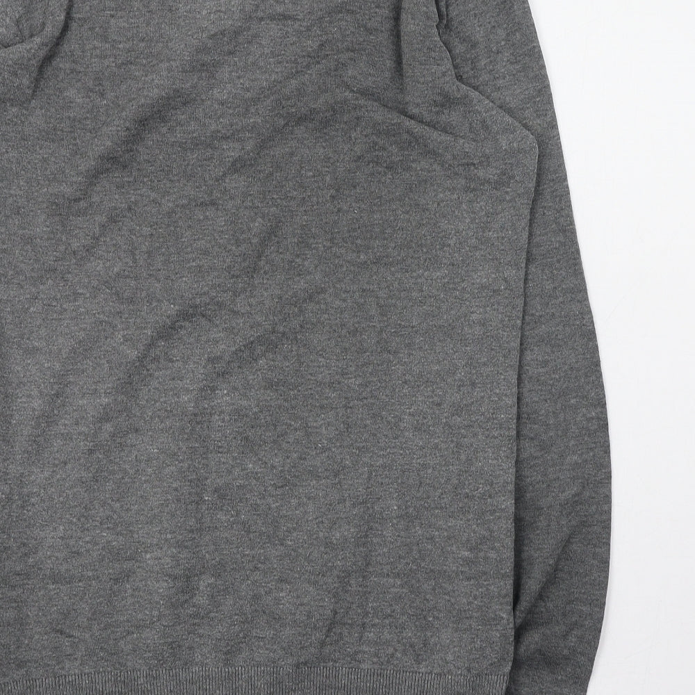 JACK & JONES Mens Grey V-Neck  Cotton Pullover Jumper Size S