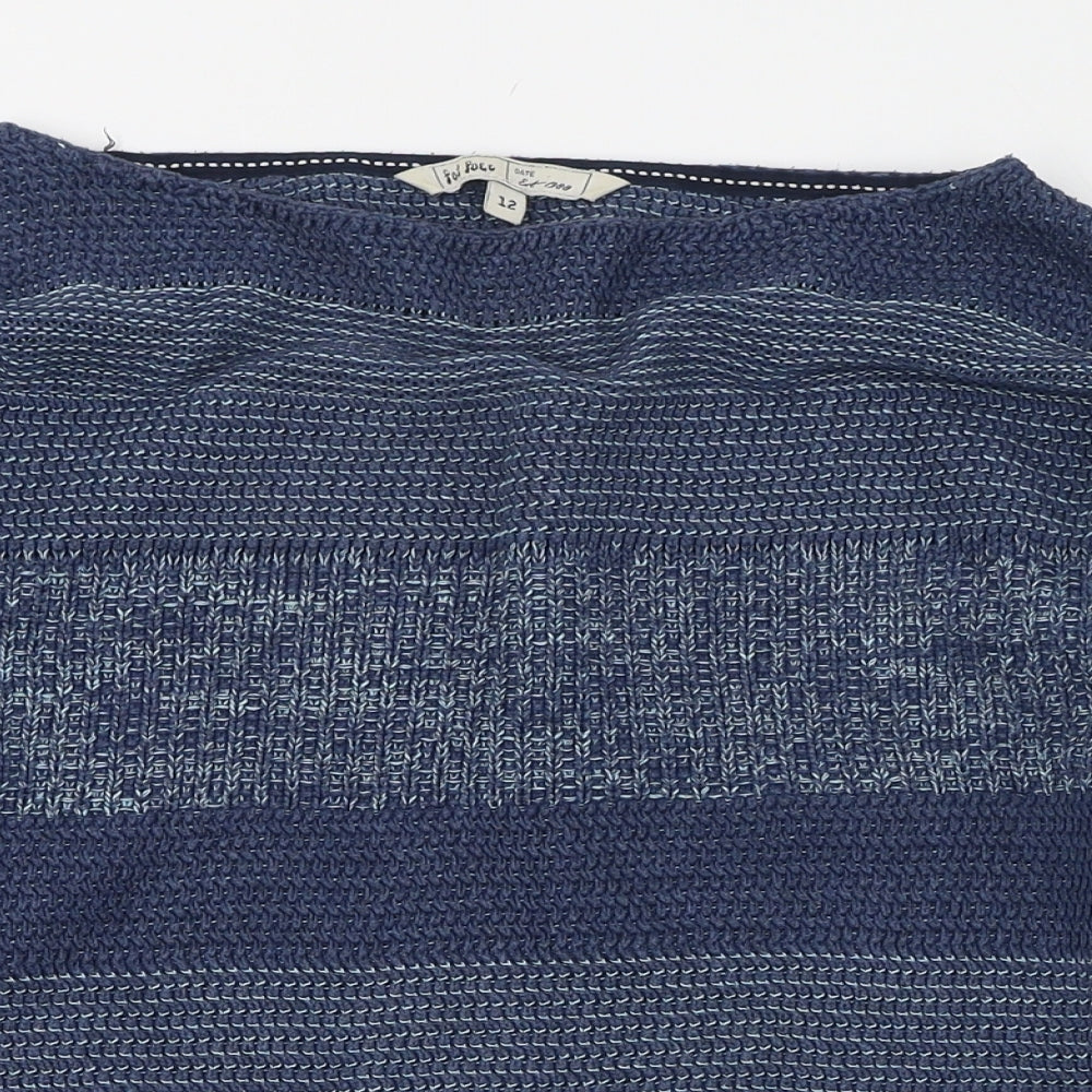 Fat Face Womens Blue Square Neck  Cotton Pullover Jumper Size 12
