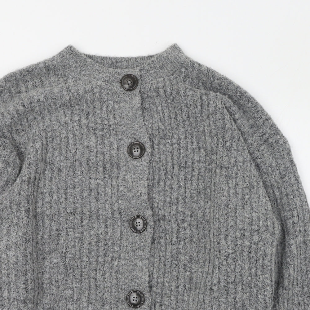 H&M Womens Grey Round Neck  Polyester Cardigan Jumper Size 4
