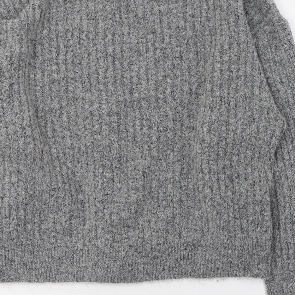 H&M Womens Grey Round Neck  Polyester Cardigan Jumper Size 4