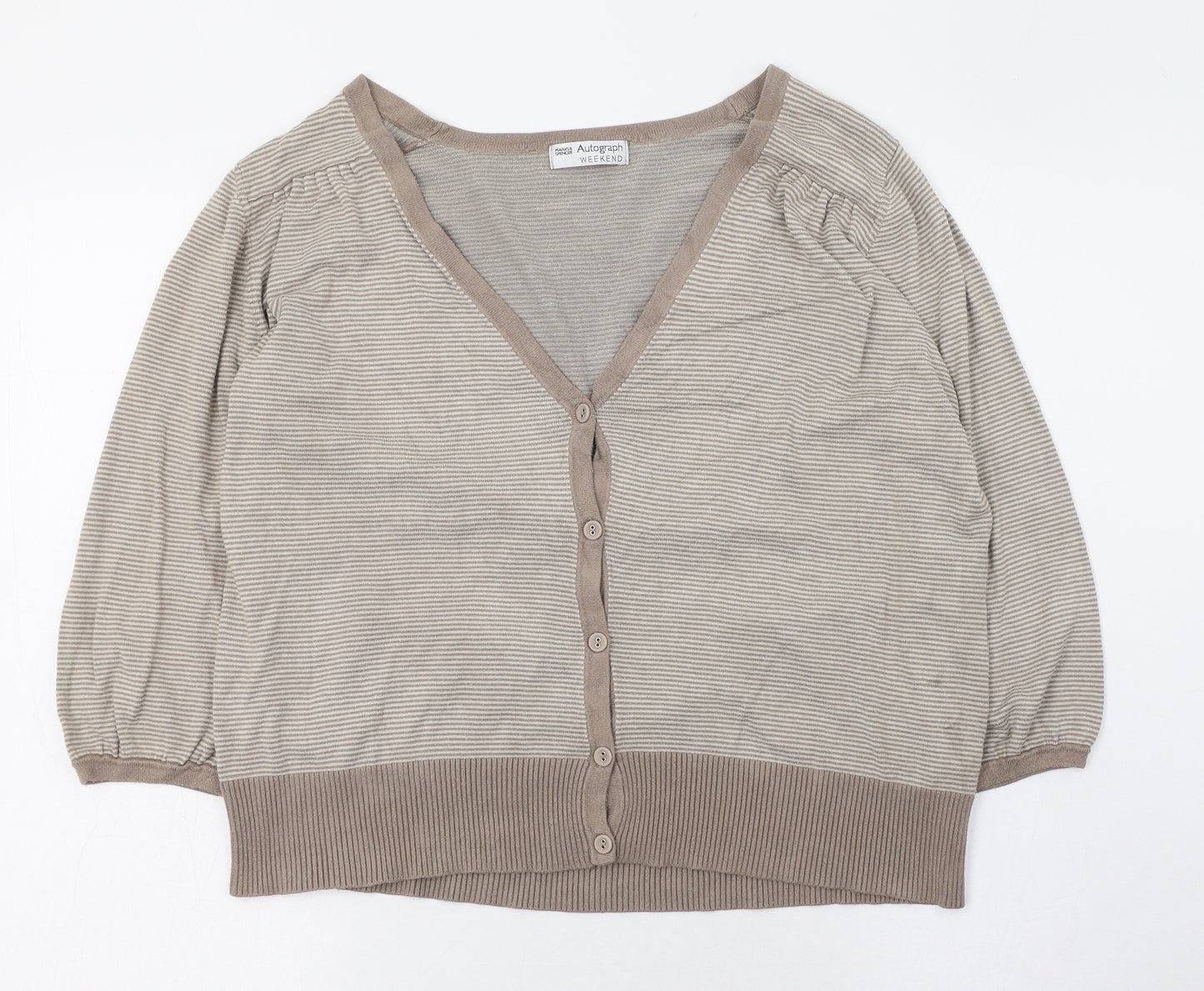 Marks and Spencer Womens Brown V-Neck Striped Viscose Cardigan Jumper Size 20