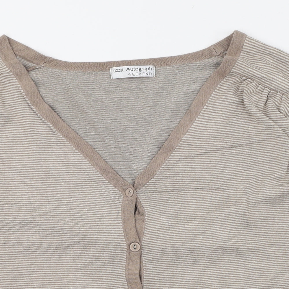 Marks and Spencer Womens Brown V-Neck Striped Viscose Cardigan Jumper Size 20