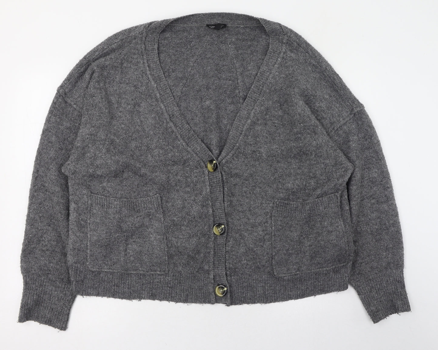 Topshop Womens Grey V-Neck  Acrylic Cardigan Jumper Size 16