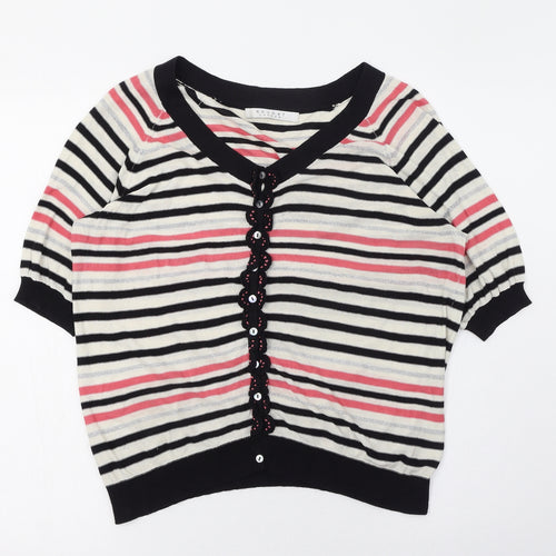 Nougat Womens Ivory Scoop Neck Striped Cotton Cardigan Jumper Size 4