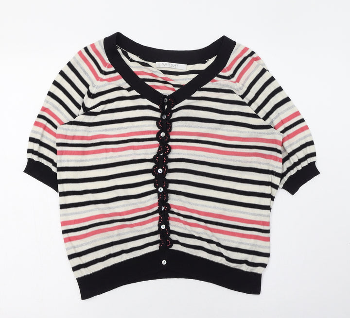 Nougat Womens Ivory Scoop Neck Striped Cotton Cardigan Jumper Size 4
