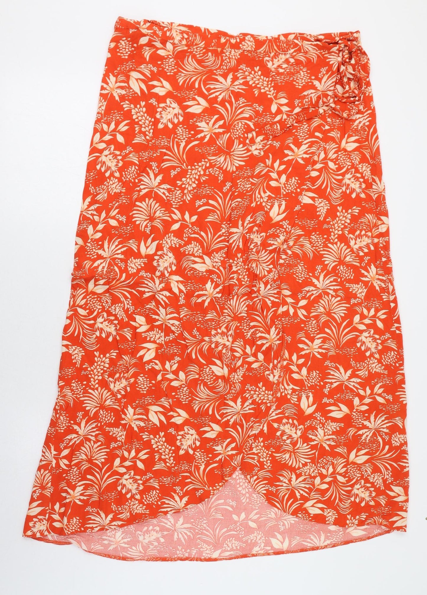 New Look Womens Orange Floral Viscose Wrap Skirt Size 16   Tie