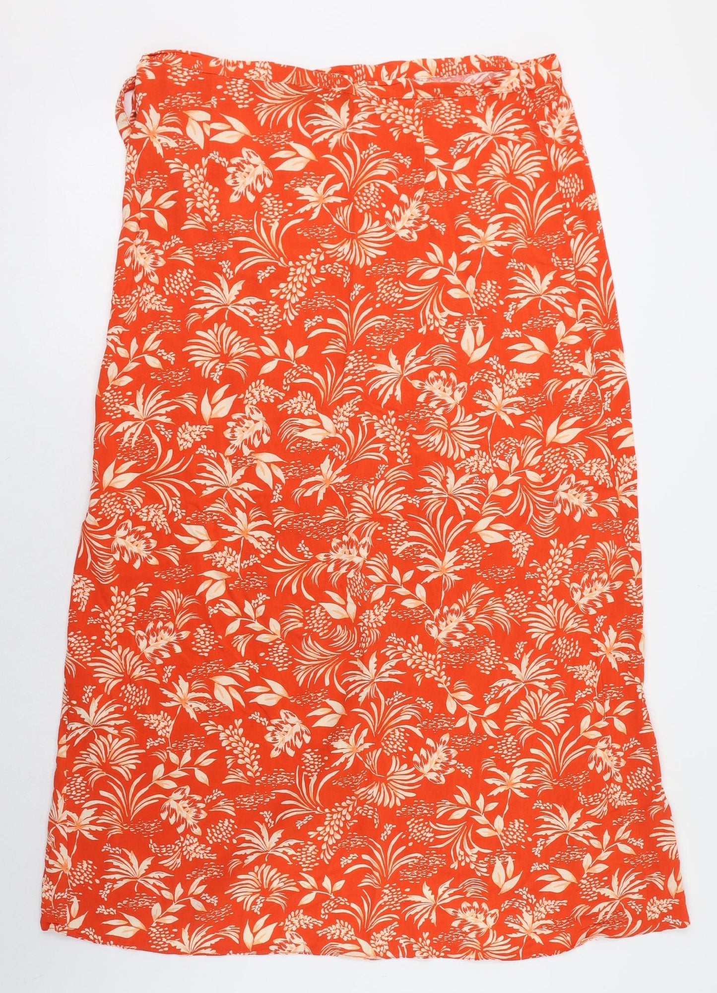 New Look Womens Orange Floral Viscose Wrap Skirt Size 16   Tie