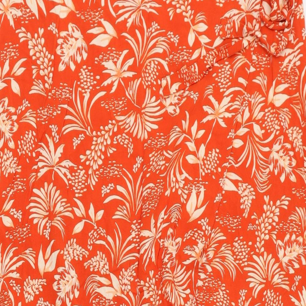 New Look Womens Orange Floral Viscose Wrap Skirt Size 16   Tie