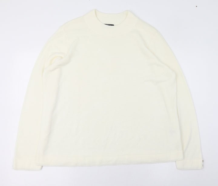 BM Womens Ivory Round Neck  Acrylic Pullover Jumper Size L
