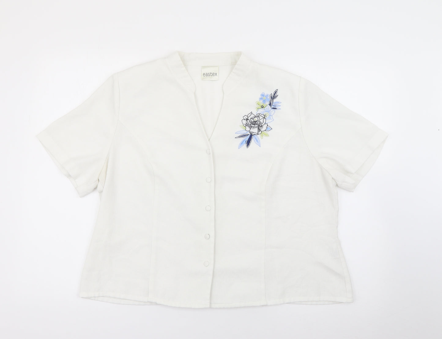 Eastex Womens White  Polyester Basic Button-Up Size 20 Collared - Floral Embroidery