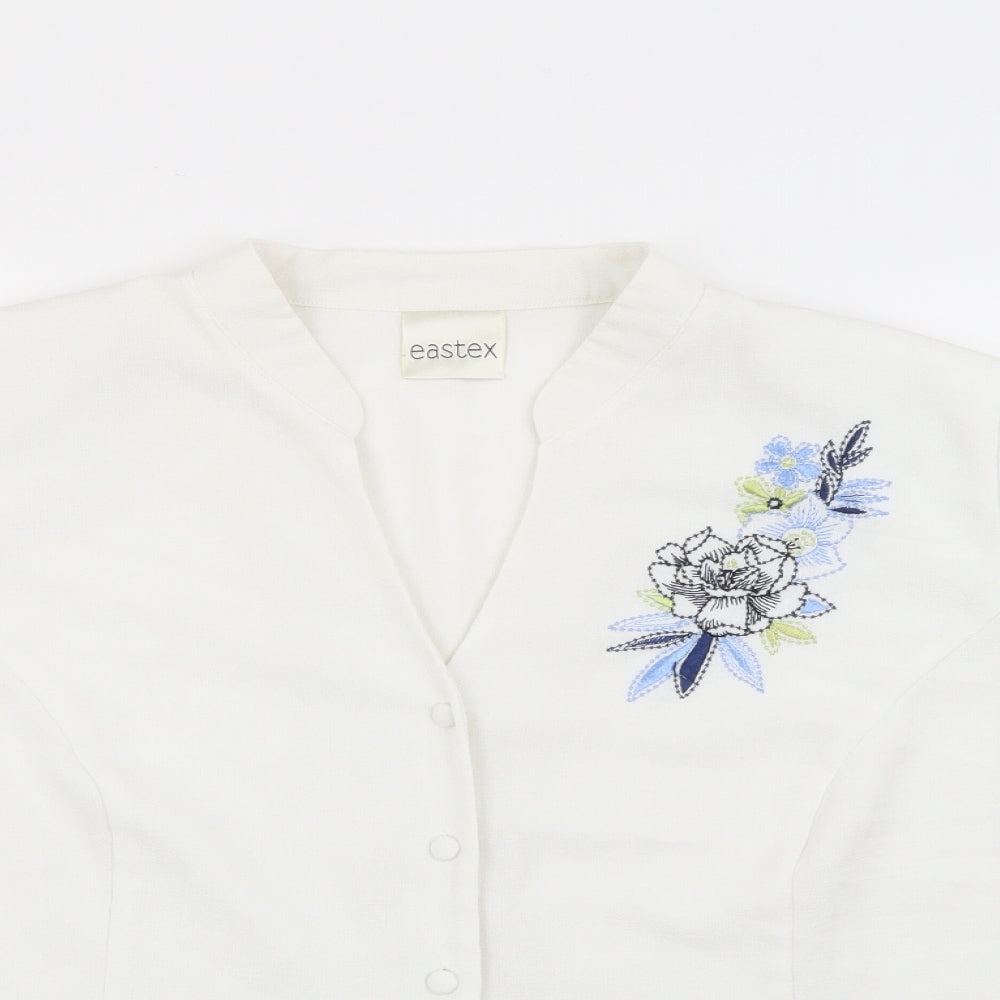 Eastex Womens White  Polyester Basic Button-Up Size 20 Collared - Floral Embroidery