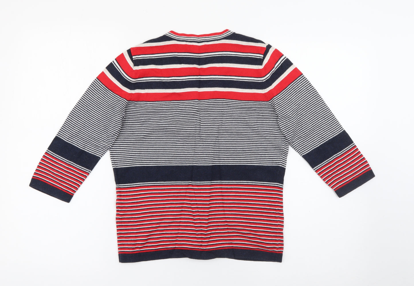 Monsoon Womens Red Round Neck Striped Cotton Cardigan Jumper Size 10