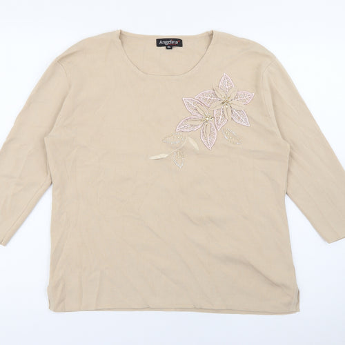 Angelina Womens Beige Round Neck  Viscose Pullover Jumper Size M