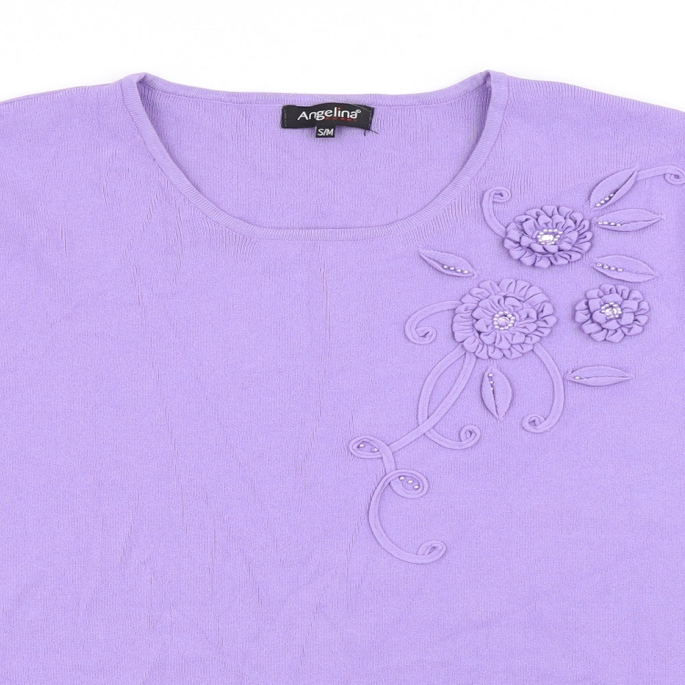 Angelina Womens Purple Round Neck  Viscose Pullover Jumper Size S